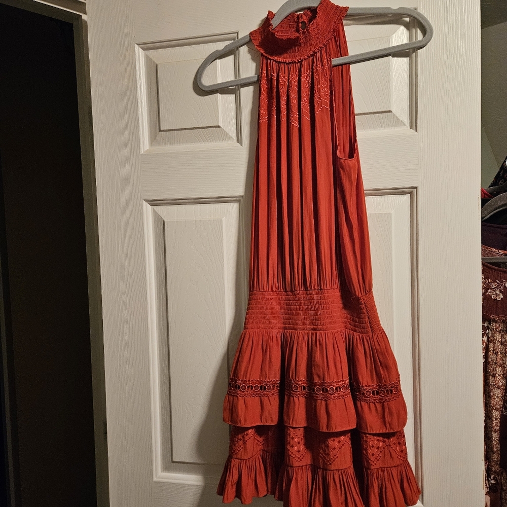 Ramy Brook Smocked Dress in Guava Cinched Drop Waist